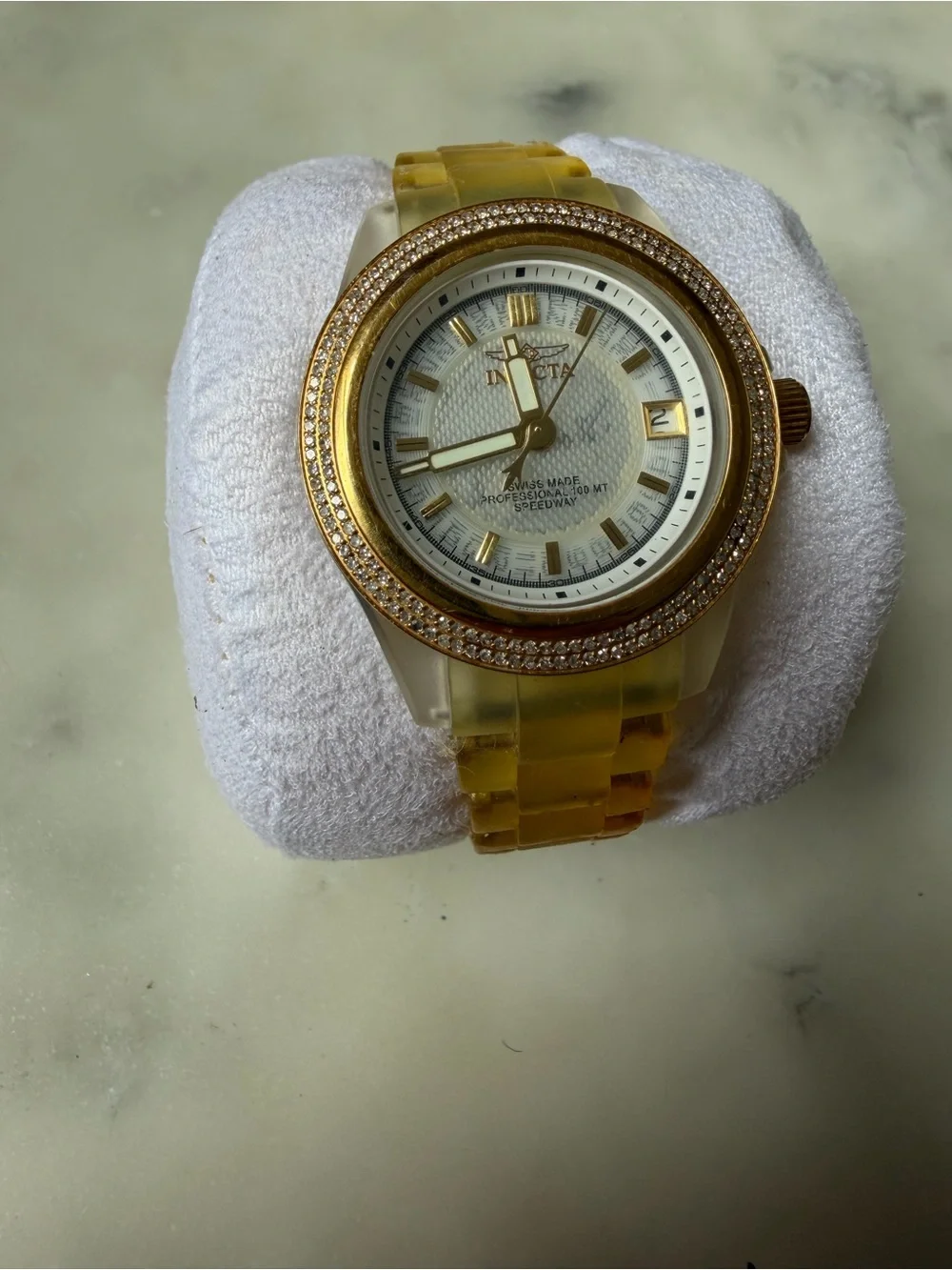 Invicta Diamond Bezel Yellow Resin sport watch
